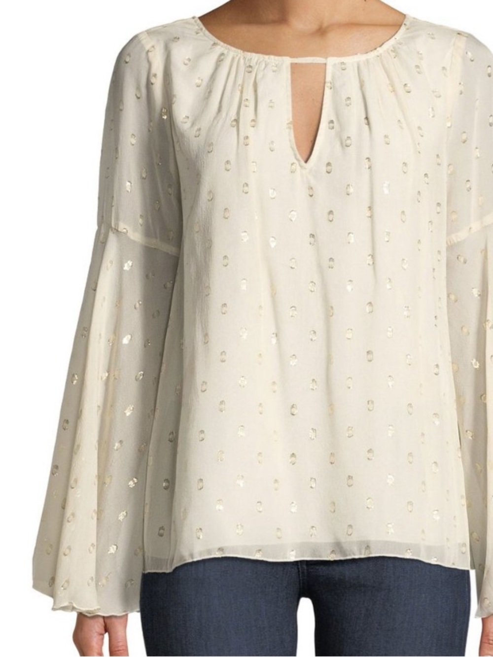 Johnny Was Bianca Metallic Dot Peasant Top